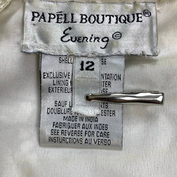 Papell Boutique Evening Off White Lace Beaded Sheath Dress w Long Jacket  Sz 12 - Picture 8 of 13